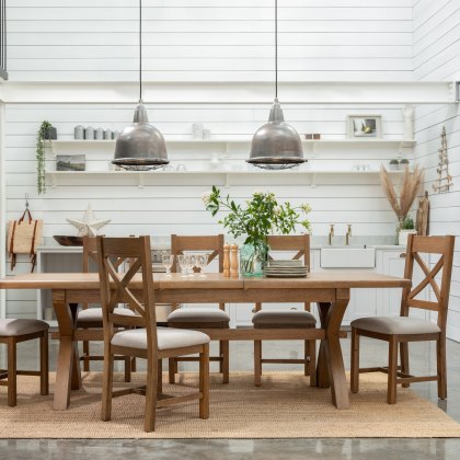 Manor Oak 2m Extending Crossed Leg Dining Table with 6 Cross Back Chairs Manor Oak 2m Extending Crossed Leg Dining Table with 6 Cross Back Chairs