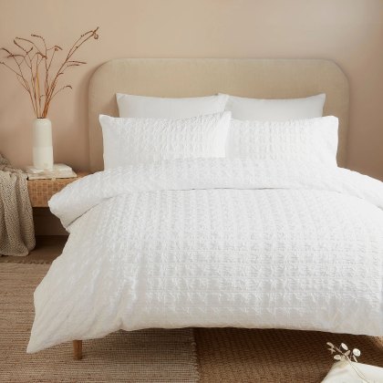 Serene White Embossed Grid Duvet Set Serene White Embossed Grid Duvet Set
