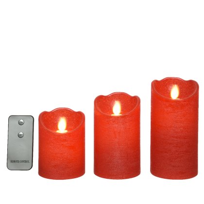 Kaemingk Set of 3 Red Remote LED Candles Kaemingk Set of 3 Red Remote LED Candles