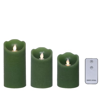 Kaemingk Set of 3 Green Remote LED Candles Kaemingk Set of 3 Green Remote LED Candles