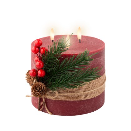 Kaemingk Large Decorative Red LED Triple Wick Candle Kaemingk Large Decorative Red LED Triple Wick Candle