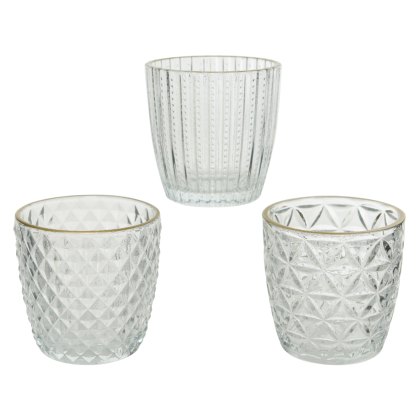 Kaemingk Glass Gold Edge Textured Tealight Holder Kaemingk Glass Gold Edge Textured Tealight Holder