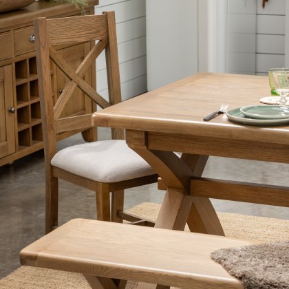 Manor Oak 2m Extending Crossed Leg Dining Table with 4 Cross Back Chairs & Bench Manor Oak 2m Extending Crossed Leg Dining Table with 4 Cross Back Chairs & Bench