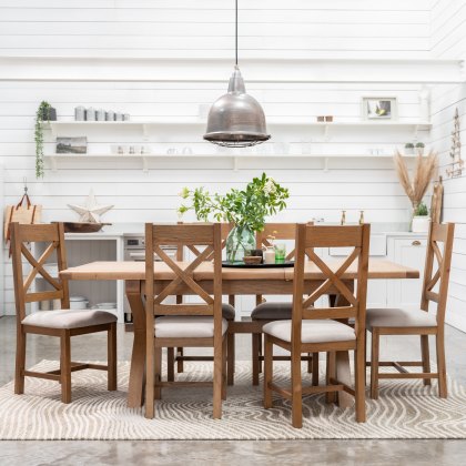Manor Oak 1.5m Extending Crossed Leg Dining Table with 6 Cross Back Chairs Manor Oak 1.5m Extending Crossed Leg Dining Table with 6 Cross Back Chairs