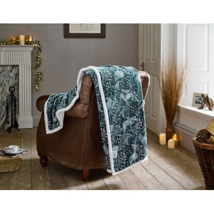 Deyongs Sherpa Fleece Throw Woodland Folk Green Deyongs Sherpa Fleece Throw Woodland Folk Green