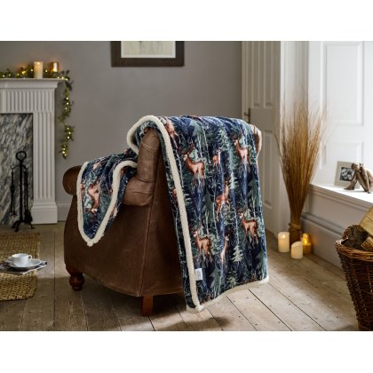 Deyongs Sherpa Fleece Throw Stag Navy Deyongs Sherpa Fleece Throw Stag Navy