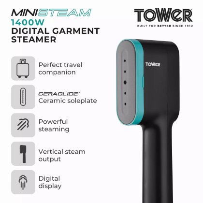 Tower Teal 1400w Digital Garment Steamer Tower Teal 1400w Digital Garment Steamer