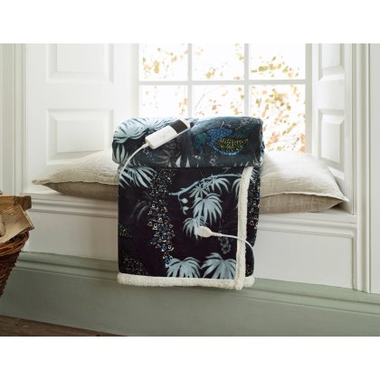 Deyongs Teal Peacocks Heated Sherpa Throw Deyongs Teal Peacocks Heated Sherpa Throw