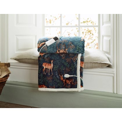 Deyongs Teal Fox and Deer Heated Sherpa Throw Deyongs Teal Fox and Deer Heated Sherpa Throw