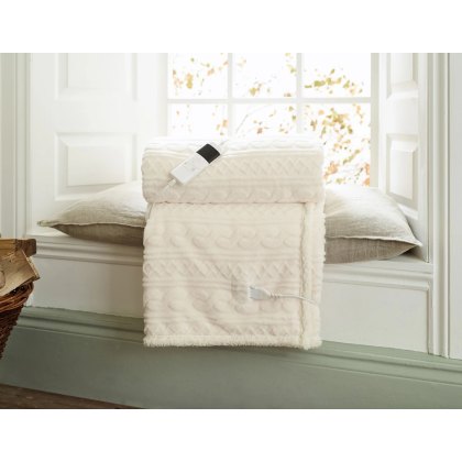 Deyongs Cream Cable Sherpa Heated Throw Deyongs Cream Cable Sherpa Heated Throw