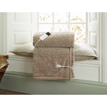 Deyongs Taupe Cable Sherpa Heated Throw Deyongs Taupe Cable Sherpa Heated Throw
