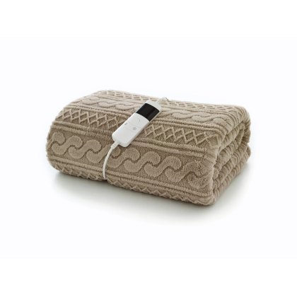 Deyongs Taupe Cable Sherpa Heated Throw Deyongs Taupe Cable Sherpa Heated Throw