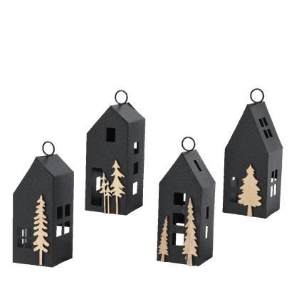 Kaemingk Iron Lantern With Plywood Tree Decor Kaemingk Iron Lantern With Plywood Tree Decor