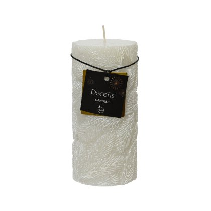 Kaemingk Snow Leaf White Pillar Candles Kaemingk Snow Leaf White Pillar Candles