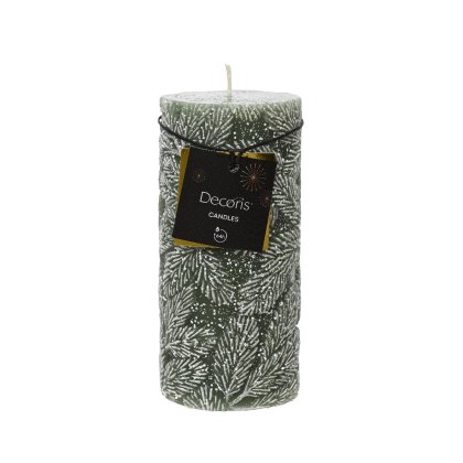 Kaemingk Snow Leaf Green Pillar Candles Kaemingk Snow Leaf Green Pillar Candles