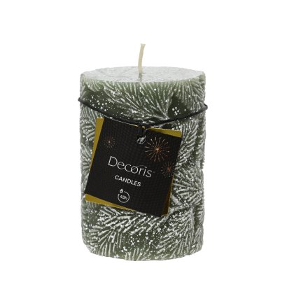 Kaemingk Snow Leaf Green Pillar Candles Kaemingk Snow Leaf Green Pillar Candles