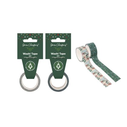 Green Christmas 8M Washi Paper Tape Assorted Green Christmas 8M Washi Paper Tape Assorted
