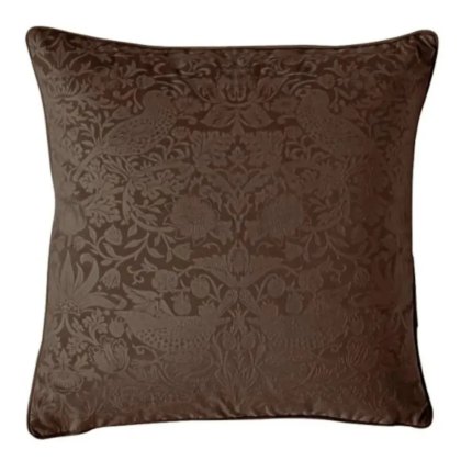 William Morris At Home Strawberry Thief Embossed Chocolate Cushion William Morris At Home Strawberry Thief Embossed Chocolate Cushion