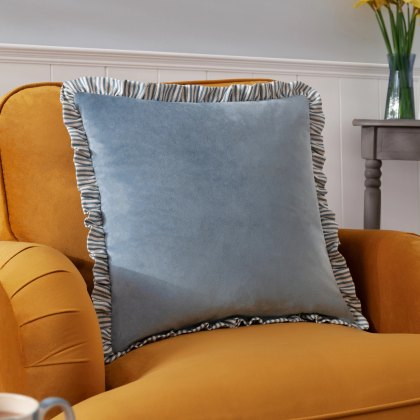 Paoletti Solene Blue Ruffle Matte Velvet Cushion Paoletti Solene Blue Ruffle Matte Velvet Cushion