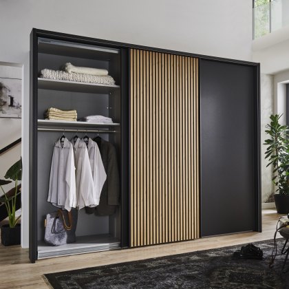Wiemann Chicago 3m Sliding Door Wardrobe in Graphite with Frame and LEDs Wiemann Chicago 3m Sliding Door Wardrobe in Graphite with Frame and LEDs
