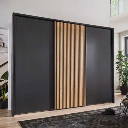 Wiemann Chicago 3m Sliding Door Wardrobe in Graphite with Frame and LEDs Wiemann Chicago 3m Sliding Door Wardrobe in Graphite with Frame and LEDs