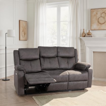 Washington 3 Seater Power Recliner Sofa in Steel Fabric Washington 3 Seater Power Recliner Sofa in Steel Fabric