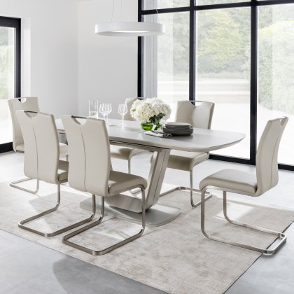 Lazzaro 1.6m Putty Extending Table with 6 Taupe Chairs Lazzaro 1.6m Putty Extending Table with 6 Taupe Chairs