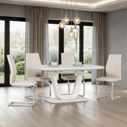 Lazzaro 1.6m Putty Extending Table with 4 Taupe Irma Chairs Lazzaro 1.6m Putty Extending Table with 4 Taupe Irma Chairs