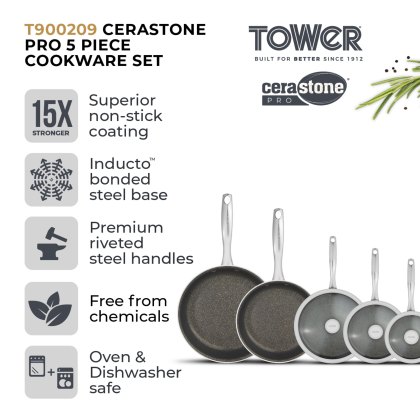 Tower Cerastone Pro 5 Piece Cookware Set Tower Cerastone Pro 5 Piece Cookware Set