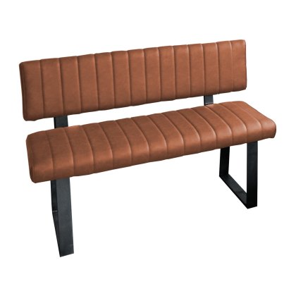 Fusion Oak Retro Stitch 1.2m Low Bench with Back in Tan Fusion Oak Retro Stitch 1.2m Low Bench with Back in Tan