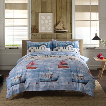 Lobster Creek Coastal Fishing Village Duvet Cover Set Lobster Creek Coastal Fishing Village Duvet Cover Set