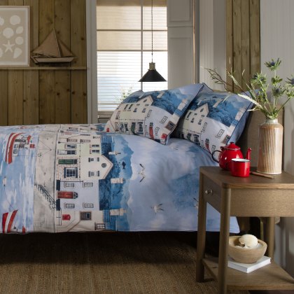 Lobster Creek Coastal Fishing Village Duvet Cover Set Lobster Creek Coastal Fishing Village Duvet Cover Set