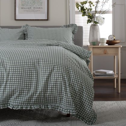 The Lyndon Company Gingham Frilled Sage Duvet Cover Set The Lyndon Company Gingham Frilled Sage Duvet Cover Set