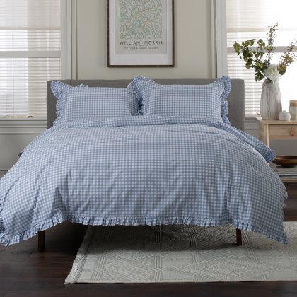 The Lyndon Company Gingham Frilled Fog Duvet Set The Lyndon Company Gingham Frilled Fog Duvet Set