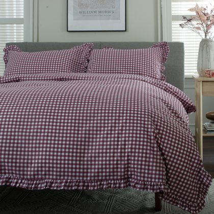 The Lyndon Company Gingham Frilled Burgundy Duvet Set The Lyndon Company Gingham Frilled Burgundy Duvet Set