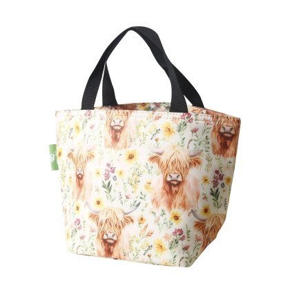 Eco Chic Floral Highland Cow Insulated Foldable Lunch Bag Eco Chic Floral Highland Cow Insulated Foldable Lunch Bag
