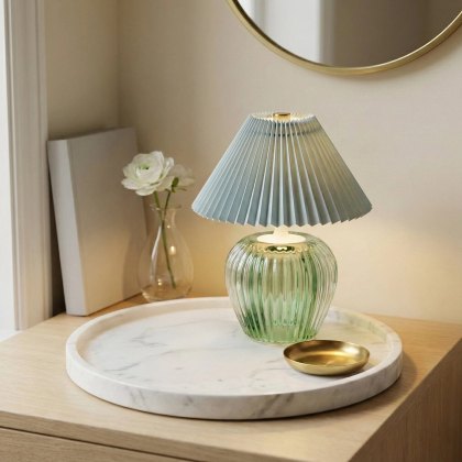 Candlelight Ridged Glass Battery Led Lamp Green Candlelight Ridged Glass Battery Led Lamp Green