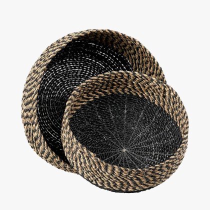 Pacific Seagrass Natural And Black Set Of 2 Round Baskets Pacific Seagrass Natural And Black Set Of 2 Round Baskets