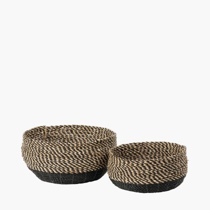 Pacific Seagrass Natural And Black Set Of 2 Round Baskets Pacific Seagrass Natural And Black Set Of 2 Round Baskets