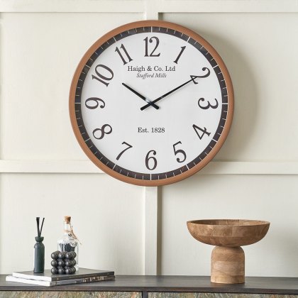 Pacific Dark Wood Effect White Faced Round Wall Clock Pacific Dark Wood Effect White Faced Round Wall Clock