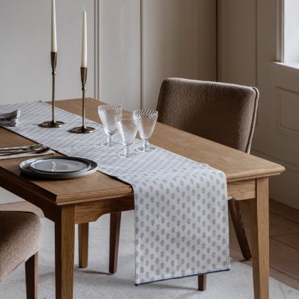 Gallery Direct Fleur Floral Stamp Table Runner Blue Gallery Direct Fleur Floral Stamp Table Runner Blue