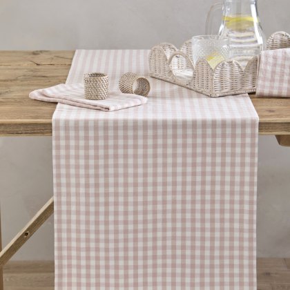 Waltons Gingham Runner Plaster Pink Waltons Gingham Runner Plaster Pink