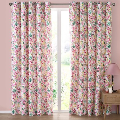 Catherine Lansfield Tilly Floral Reversible Pink Curtains W168cm x D229cm Catherine Lansfield Tilly Floral Reversible Pink Curtains W168cm x D229cm