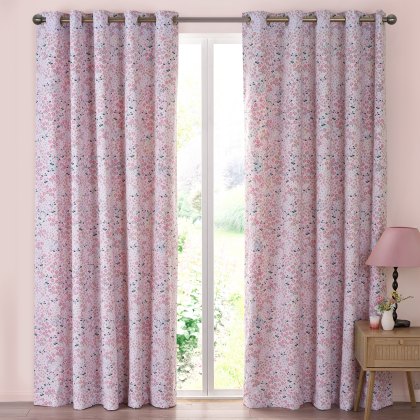 Catherine Lansfield Tilly Floral Reversible Pink Curtains W168cm x D229cm Catherine Lansfield Tilly Floral Reversible Pink Curtains W168cm x D229cm
