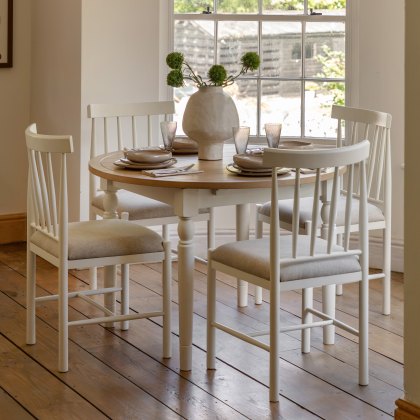 Gallery Direct Eton Round Extending Dining Table & 4 Upholstered Chairs in White Gallery Direct Eton Round Extending Dining Table & 4 Upholstered Chairs in White