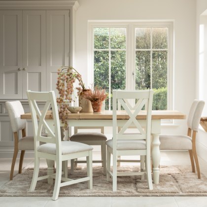 Salthouse 1.3m Extending Spindle Leg Dining Table with 4 Cross Back Chairs & 2 Upholstered Chairs Salthouse 1.3m Extending Spindle Leg Dining Table with 4 Cross Back Chairs & 2 Upholstered Chairs
