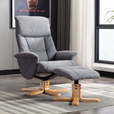 Marseille Swivel Recliner Chair & Stool Set in Slate Fabric Marseille Swivel Recliner Chair & Stool Set in Slate Fabric