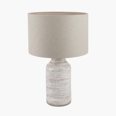Alina Tall White Dot Stoneware Table Lamp with Natural Linen Shade Alina Tall White Dot Stoneware Table Lamp with Natural Linen Shade