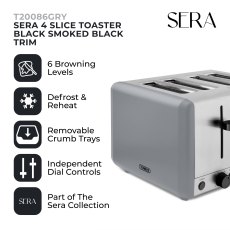 Tower Sera 4 Slice Toaster Smoked Grey