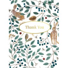 Hares and Berries Pack of 8 Thank You Notecards